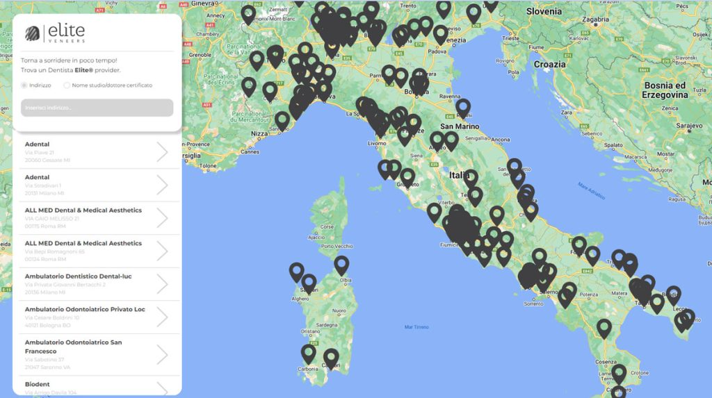 Mappa con tutti i provider Elite